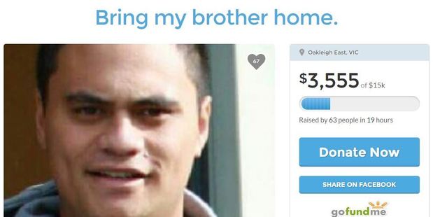 The fundraising page set up by New Zealand-born Jason Kahukiwa's family. Photo / via GoFundMe