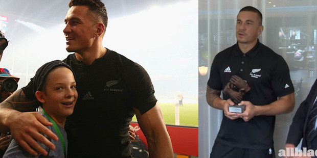 Sonny Bill William's selfless act giving away his Rugby World Cup winners medal to a young fan who was tackled by a security guard has been recognised. Photo / Getty
