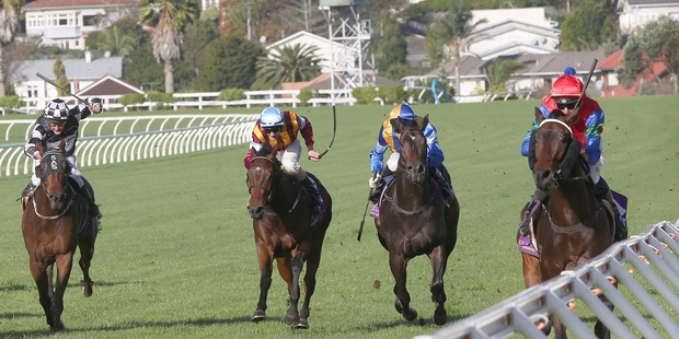 Ichiban, right, and Leith Innes win the Great Northern Foal Stakes. Photo / Trish Dunell