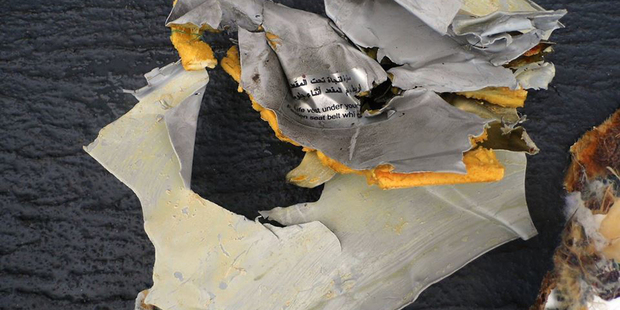 This picture on the official Facebook page of the Egyptian Armed Forces spokesman shows a life vest from EgyptAir Flight 804. Photo / AP