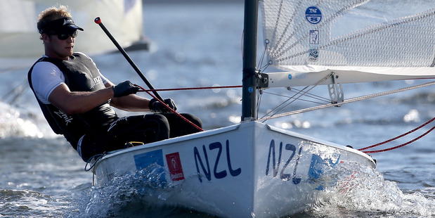 Josh Junior sails in the mens Finn class during the International Sailing Regatta. Photo / Getty Images