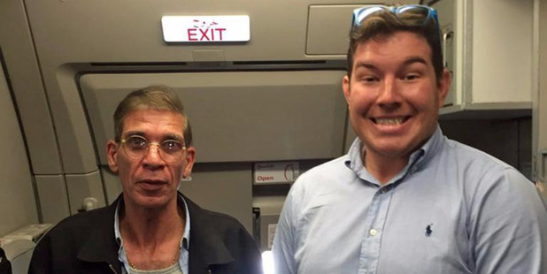 Ben Innes (right) posing for a selfie with Egyptian Seif Eldin Mustafa who hijacked an AirEgypt plane with a fake suicide bomb belt forcing the plane to land at Larnaka airport. Photo / Supplied