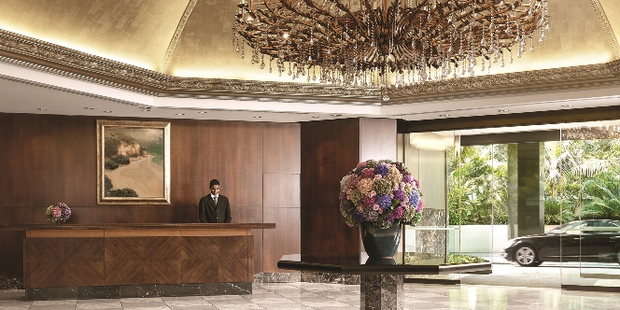 The sumptuous hotel lobby at The Langham.