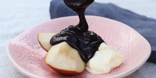 Chocolate whisky ganache sauce. Photo / Doug Sherring