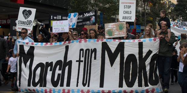 'March for Moko' protestors against gather in Auckland's Aotea Square and march down Queen street. Photo / Nick Reed