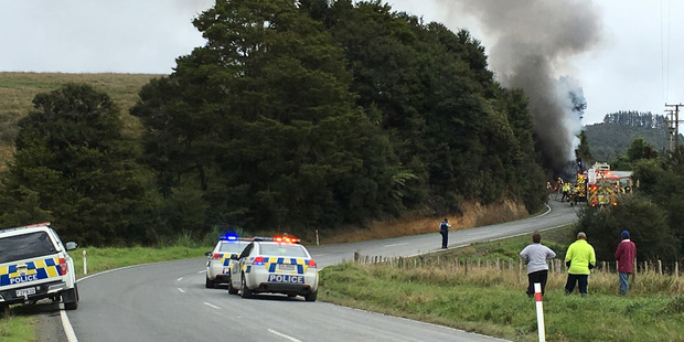 Logging truck on fire. Photo: Northern Advocate