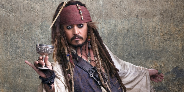 Johnny Depp as Jack Sparrow in the movie Pirates of the Carribean.
