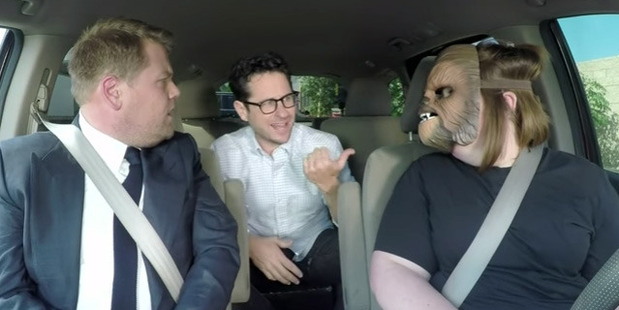 James Corden, JJ Abrams, and the internet-famous Chewbacca Mum.