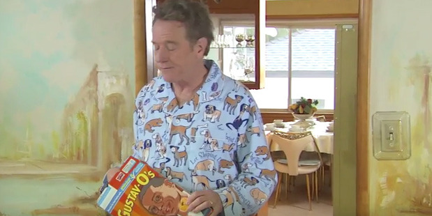 Cranston enjoys some Gustav-O's cereal.