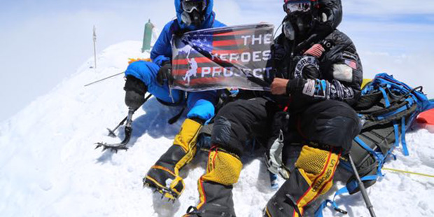 Marine Staff Sergeant Charlie Linville and Tim Medvetz, the founder and expedition leader of The Heroes Project. Photo / Washington Post
