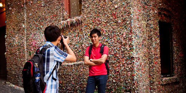 Seattle's famous Gum Wall was named one of the world's top five germ-ridden tourist destinations, second only to the Blarney stone. Photo / iStock