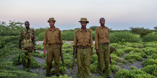 As the sun goes down, home guards Farah Aden Zatton, Kulane Muhamed Ahamed and Daud Omar Kalil set out for their evening patrol in Ijara. Photo / Foreign Policy