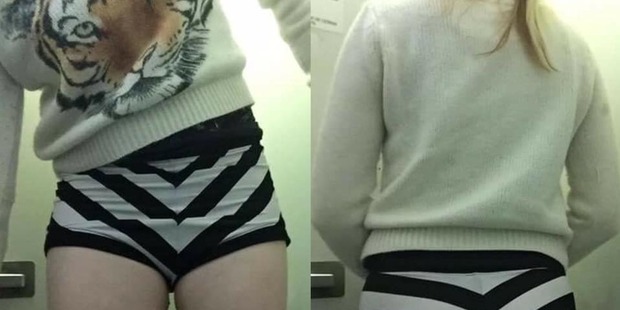 The performer's shorts were deemed to be too short by airline staff. Photo / Molly McIsaac, Facebook