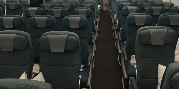 Inside the economy section of the new aircraft. Photo / Grant Bradley