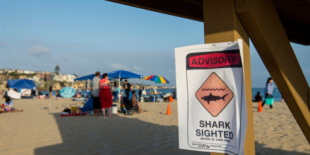 People stand on Corona del Mar in Newport Beach, California. Thousands of beachgoers were kept out of the water. Photo / AP