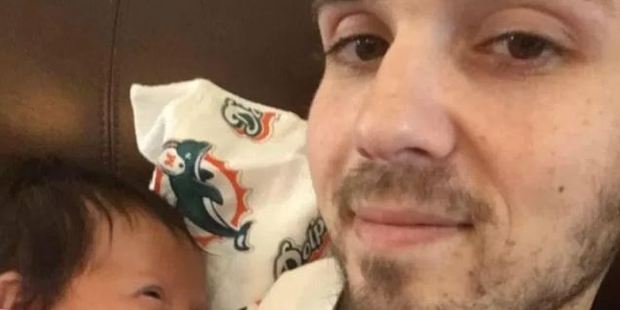 Stay-at-home dad Chris Allen has become an online hit with his 'breastfeeding' video. Photo / Facebook, Chris Allen