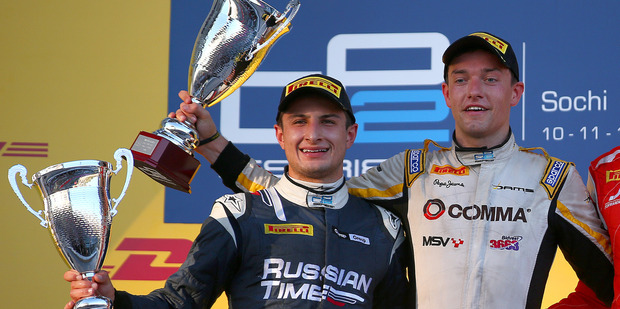 Mitch Evans of New Zealand on the podium in Russia. Photo / Getty Images