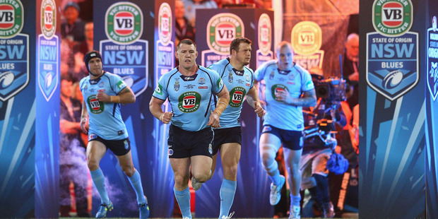 Blues captain Paul Gallen leads his team onto the field during game three of last year's State of Origin series. Photo / Getty Images.