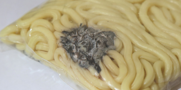 MYSTERY PATCH: Something that might be mould can be seen in this pack of hokkien noodles.