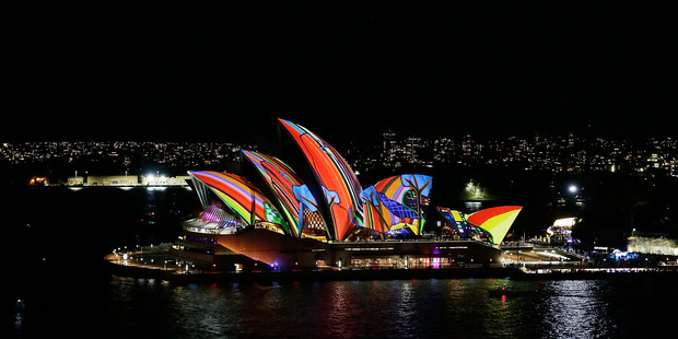 The Sydney Opera House sails light up as part of Vivid Sydney. Photo / Supplied
