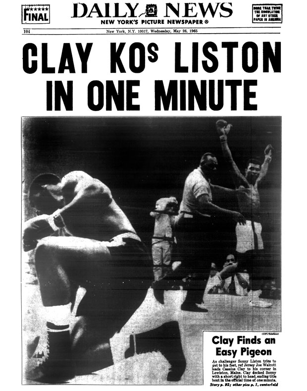 How the Daily News reported one of Ali's most famous victories: defeating Sonny Liston in just one minute. Photo / Getty Images