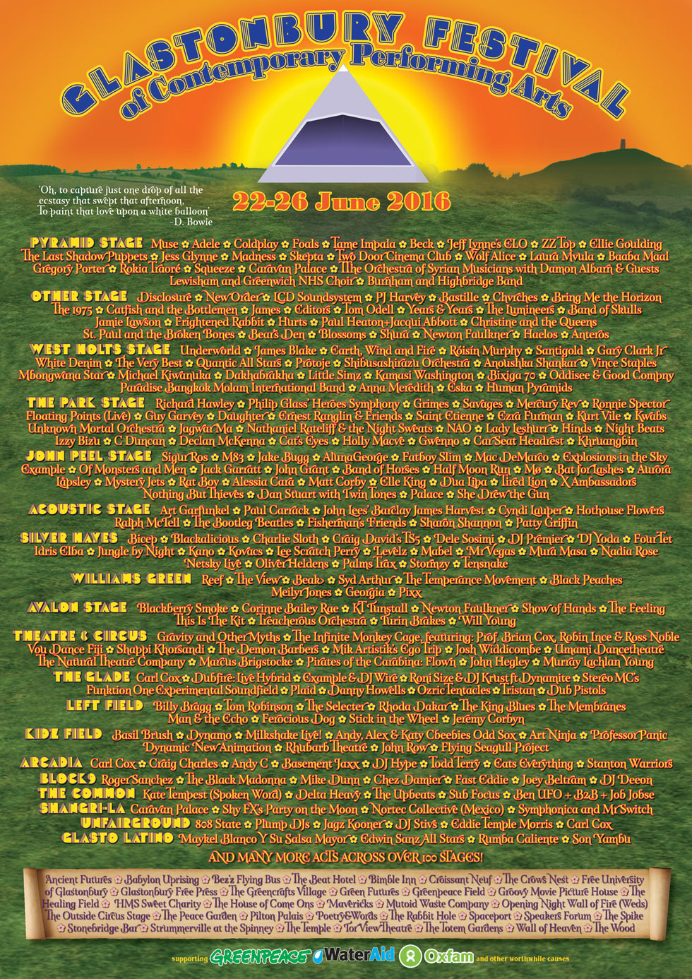 The Glastonbury line-up. Photo / Glastonbury