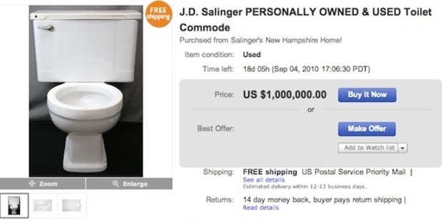 JD Salinger's toilet for sale on eBay.
