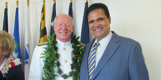 Adm. Robert Willard with Leonard Glenn Francis. Photo / The Washington Post