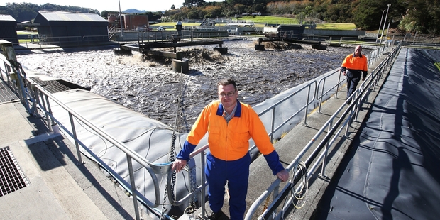 Adam Twose, foreground, says a de-tuned V8 engine will see effluent turned into useful energy at the Whangarei Wastewater Treatment Plant. Photo / Michael Cunningham