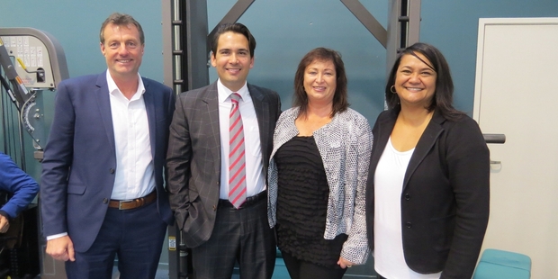 Tauranga deputy mayor Kelvin Clout (left), Tauranga MP Simon Bridges, the SILC Charitable Trust chief executive Terese Germon and Charlene Watene, general manager of Switched On.