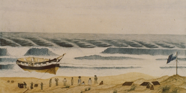 EYE WITNESS: The wreck, from a painting believed to be by Master's Mate EH Jackson, who held the chronometers as the brig 'took the bar'. PICTURE/NAN KIVELL COLLECTION