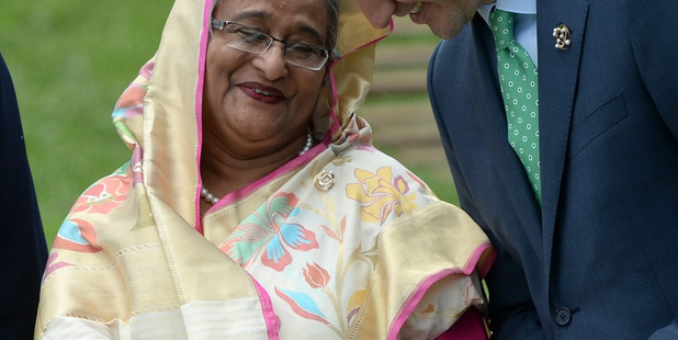Prime Minister of Bangladesh Sheikh Hasina, seen with Canada's Prime Minister Justin Trudeau, has asserted her commitment to secular values. Photo / AP