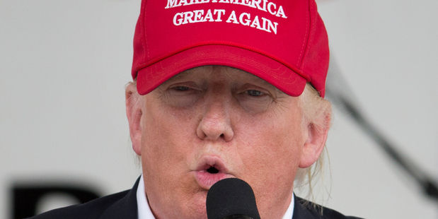 Republican presidential candidate Donald Trump in his hat. Photo / AP