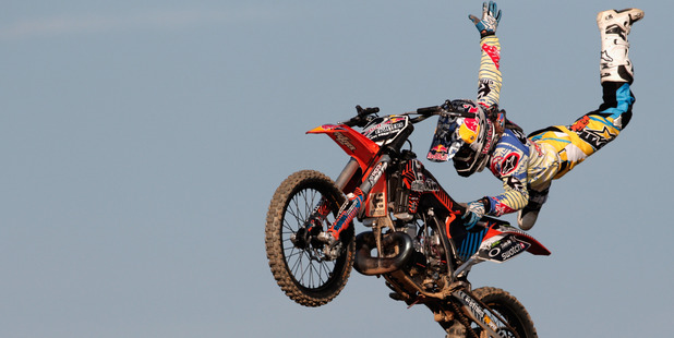 Levi Sherwood of New Zealand in action during the Red Bull X-Fighters World Tour. Photo / Getty Images