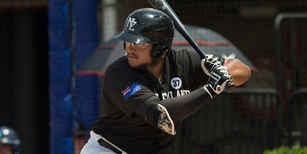 Boss Moanaroa bats during the World Baseball Classic Qualifier against Team Philippines. Photo / Getty Images