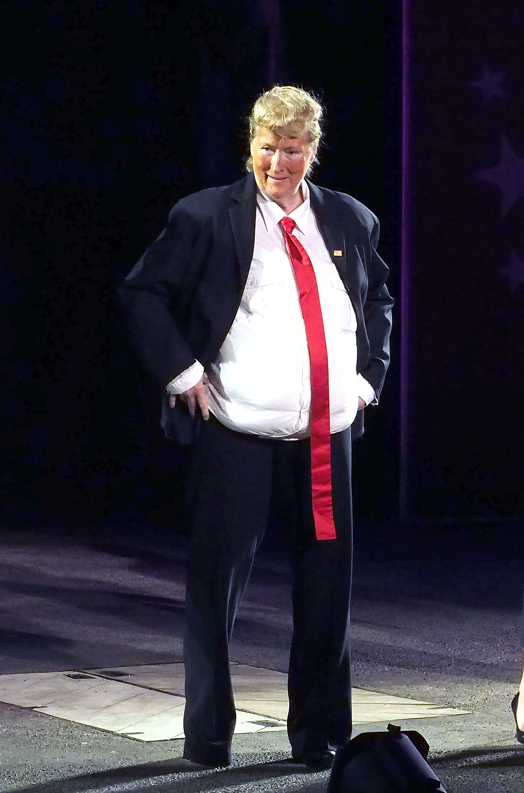 Meryl Streep, dressed as Donald Trump, performs onstage at the 2016 Public Theater Gala at Delacorte Theater in New York City. Photo / Getty Images