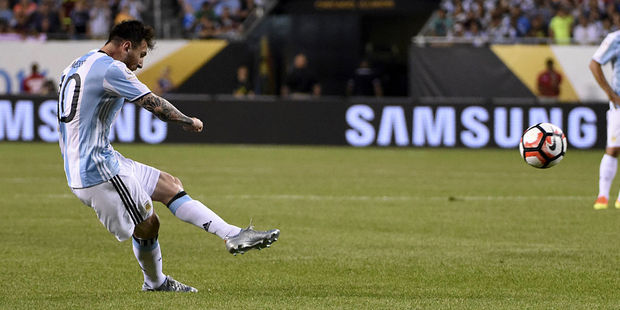 Lionel Messi of Argentina scores a goal during a group D match between Argentina and Panama at Soldier Field as part of Copa America Centenario. Photo / Getty Images