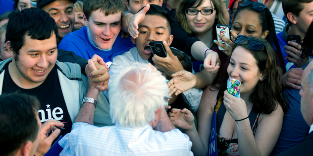 Bernie Sanders greets supporters after speaking at a rally in Washington. Photo / AP