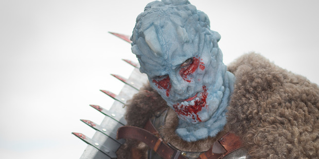Shanon Richards dressed as an Ice Giant from a previous Armageddon. Photo / Greg Bowker
