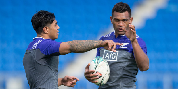New Zealand All Blacks backs Malakai Fekitoa with new cap Seta Tamanivalu. Photo / Brett Phibbs