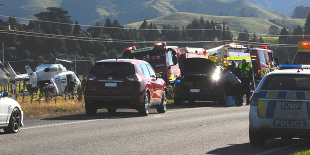 The scene of a two-vehicle crash on State Highway 2 near Masterton on June 5. Photo / Supplied