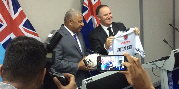 Prime Minister John Key and Fiji Prime Minister Frank Bainimarama. Photo / Claire Trevett
