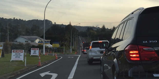 Traffic at a standstill on State Highway 2 after head-on crash scene. Photo/George Novak.