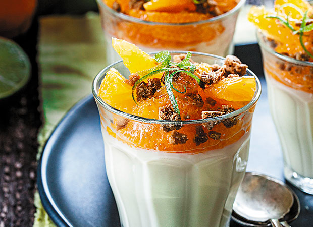 Chilled Lime Creams with Oranges and Ginger Crumb. Photo / Annabel Langbein Media