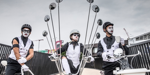 Jarod Rawiri, inset and left, clowning around with his White Face Crew, Tama Jarman and Justin Haiu. Photo / Michael Craig