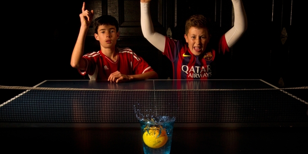 Nathan Gapes (left) and Harrison Hill hope their YouTube videos of spectacular "trick shots" will be a big hit on the internet. Photo / Stephen Parker