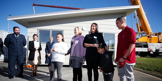 ON THE HOME STRAIGHT: Corrections Minister Judith Collins, (centre), with the Phillips family, Storm, mother Dana, Lucion and Zion. PHOTO/MICHAEL CUNNINGHAM