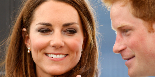 Britain's Kate Duchess of Cambridge with Prince Harry visit Bacon's college in London. Photo / AP