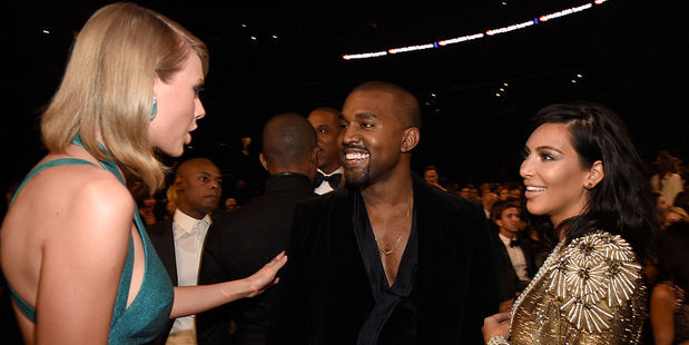 Taylor Swift Kanye West and Kim Kardashian West attend The 57th Annual Grammy Awards. Photo / Getty Images