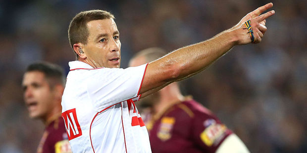 Referee Ben Cummins looks on during game one of State Of Origin. Photo / Getty